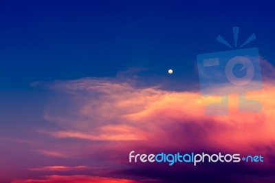 Sky In Twilight Time With Moon Stock Photo