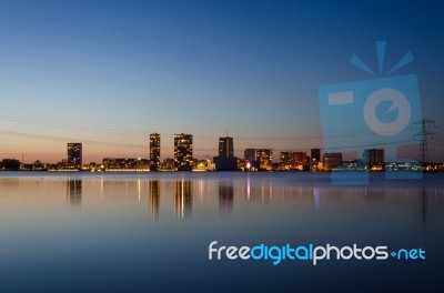 Skyline Of The Modern City Center Of Almere Stock Photo