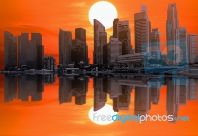 Skyscrapers And Reflections With Sunset Stock Photo