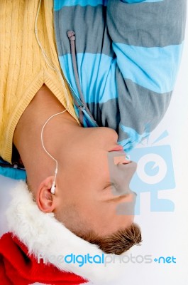 Sleeping Man With Christmas Hat Stock Photo