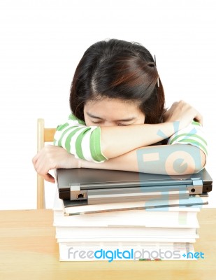 Sleeping Woman With Book Stock Photo