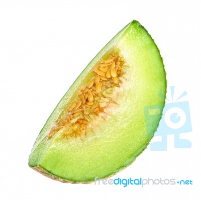 Slice Green Melon Isolated On White Background Stock Photo