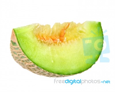 Slice Green Melon Isolated On White Background Stock Photo
