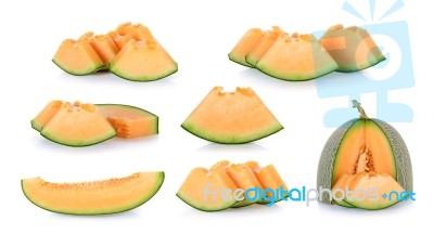 Sliced Cantaloupe Melon Isolated On The White Background Stock Photo