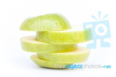 Sliced Green Apple On White Background Stock Photo
