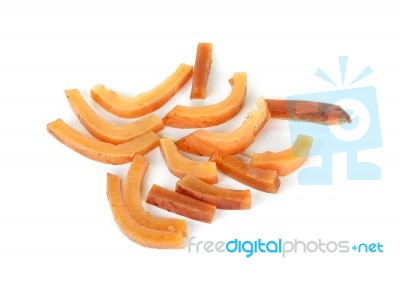 Sliced Of Soak Squid Isolated On The White Stock Photo