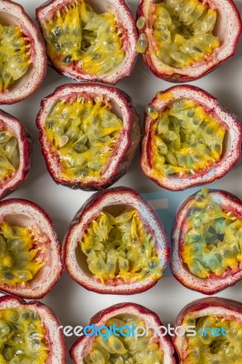 Sliced Passion Fruit Stock Photo