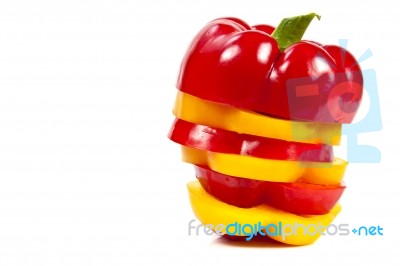 Sliced Red And Yellow Bell Peppers Stock Photo