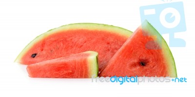 Sliced Ripe Watermelon Isolated On White Background Stock Photo