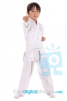 Small Karate Boy In Training Stock Photo