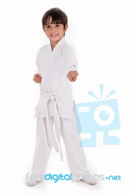 Small Karate Boy In Training Stock Photo
