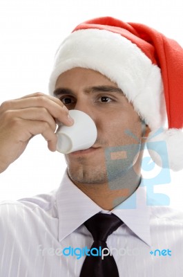 Smart Male Drinking Tea Stock Photo