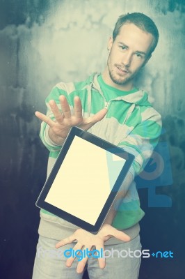 Smart Man With Tablet Computer Stock Photo