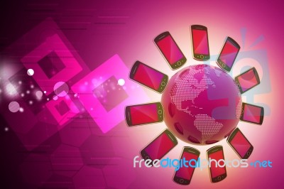 Smart Phone Around The Globe Stock Image
