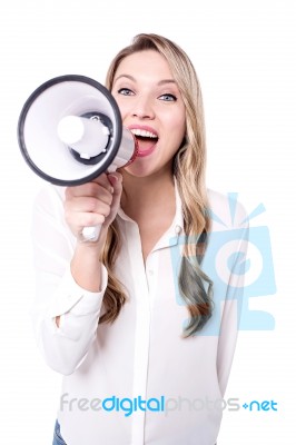 Smart Woman  Making An  Announcement Stock Photo