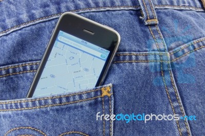 Smartphone In Blue Jean Pocket Stock Photo