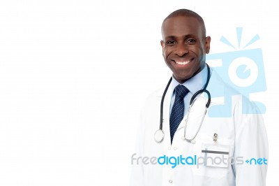 Smiling African Male Doctor Posing Stock Photo