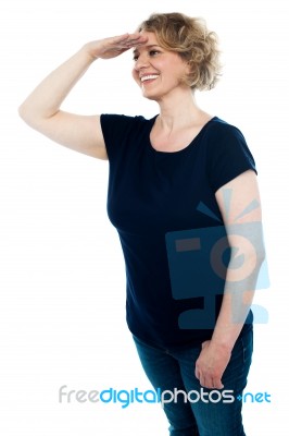 Smiling Aged Woman Standing Stock Photo