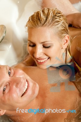 Smiling Couple In Bathtub Stock Photo