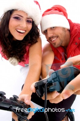 Smiling Couple Playing Video Game Stock Photo Smiling Couple Playing Video Game Stock Photo