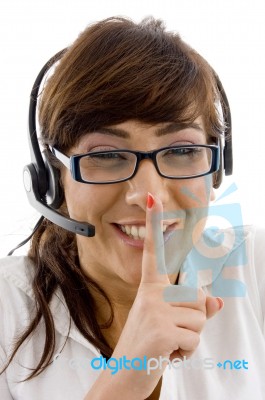 Smiling Customer Service Agent Stock Photo