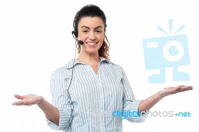 Smiling Executive Wearing Headset Stock Photo