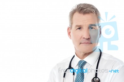 Smiling Experienced Doctor Isolated Over White Stock Photo