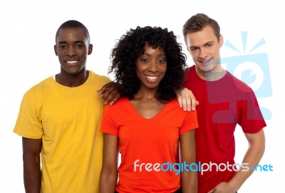 Smiling Friends Looking Forward Stock Photo
