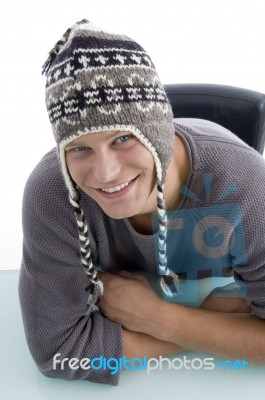Smiling Male Wearing Woollen Cap Stock Photo Smiling Male Wearing Woollen Cap Stock Photo