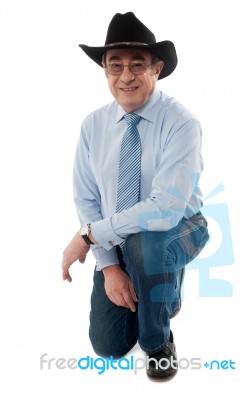 Smiling Man Wearing Cowboy Hat Stock Photo