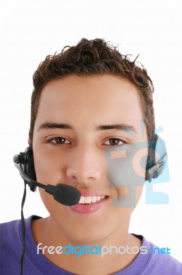 Smiling Man With Headset Stock Photo