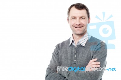 Smiling Middle Aged Man Isolated On White Stock Photo