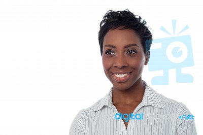 Smiling Pretty Lady Posing Over White Stock Photo