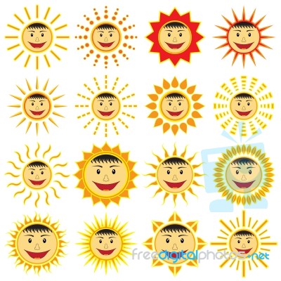 Smiling Sun Icon Set.  Illustration Stock Image