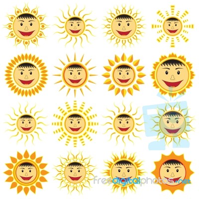 Smiling Sun Icon Set.  Illustration Stock Image