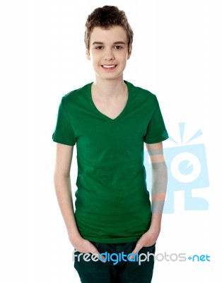 Smiling Teenage Boy Standing Stock Photo