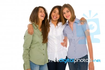 Smiling Teenage Girls Stock Photo