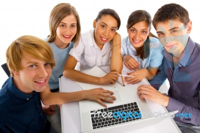 Smiling Teenage Student With Laptop Stock Photo
