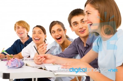 Smiling Teenage Students Stock Photo