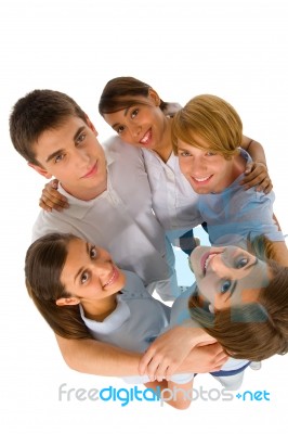 Smiling Teenagers Hugging Stock Photo