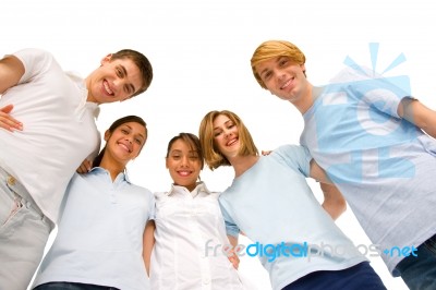 Smiling Teenagers Standing Stock Photo