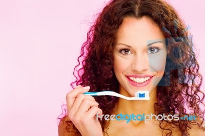 Smiling Woman And Teeth Brush Stock Photo Smiling Woman And Teeth Brush Stock Photo