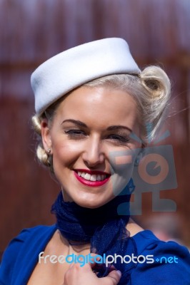 Smiling Woman At The Goodwood Revival Stock Photo
