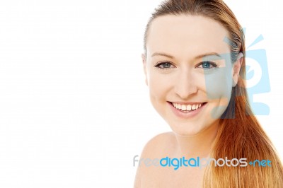 Smiling Woman Ready For Make-up Stock Photo