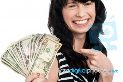Smiling Woman With Cash Stock Photo