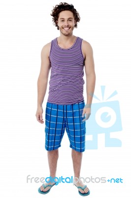 Smiling Young Man In Swimwear Stock Photo