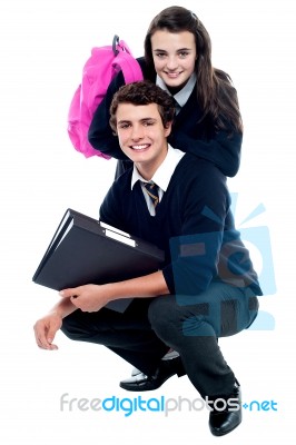 Smiling Young Teenage Students Stock Photo