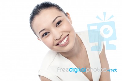 Smiling Young Woman Isolated On White Stock Photo