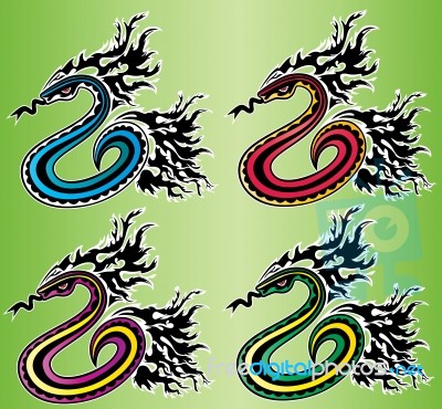 Snake Body Silhouette Fire Flames Background  Illustration Stock Image