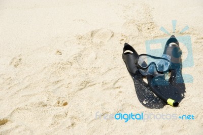 Snorkel Equipment On A Tropical Sandy Beach Stock Photo